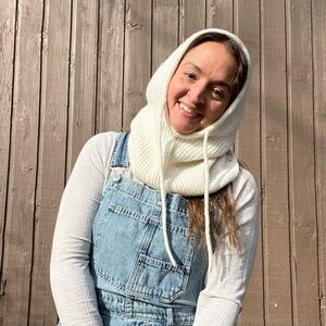 American Eagle Outfitters Cream Ribbed Hooded Snood Balaclava Scarf One Size